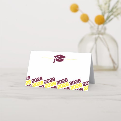 Burgundy  Yellow Graduation Folding Label Food  Place Card