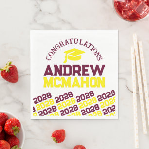 Burgundy & Yellow Graduation Party Paper Napkins