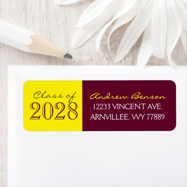 Burgundy & Yellow Graduation Return Address Labels (Insitu)