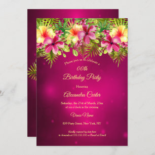 Burgundy yellow Hibiscus Summer Floral Party Invitation
