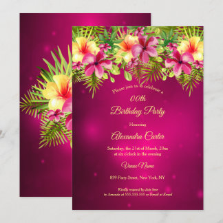 Burgundy yellow Hibiscus Summer Floral Party Invitation