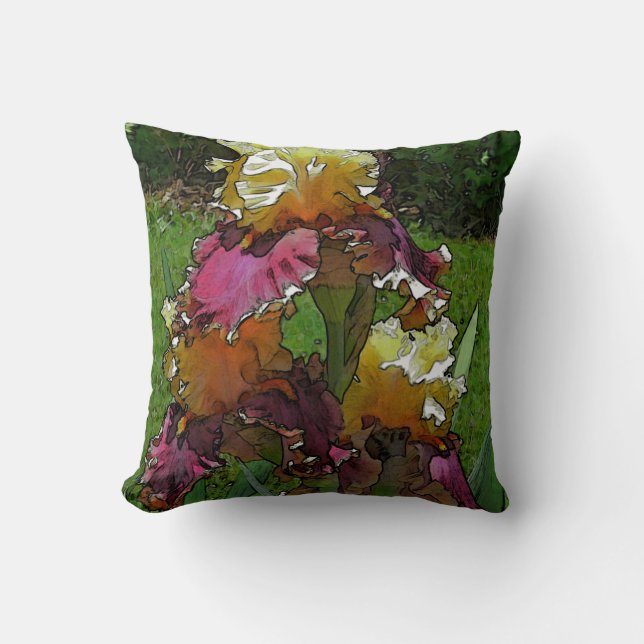 "Burgundy & Yellow Iris" (photog./digital manipula Throw Pillow (Front)