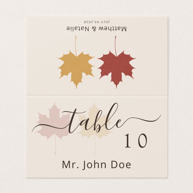 Burgundy Yellow Maple Leaf Table Guest Name Fall (Outside Unfolded)