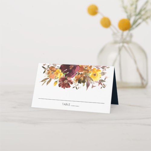 Burgundy Yellow Orange Floral Wedding Guest Name Place Card