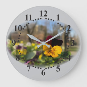 Burgundy yellow pansy large clock