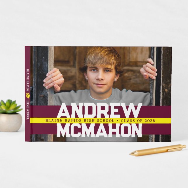 Burgundy & Yellow Photo Graduation Personalized Guest Book (InSitu Display)