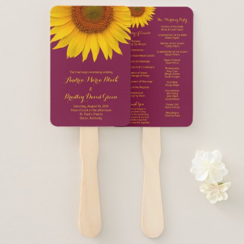 Burgundy Yellow Sunflower Wedding Program Fan