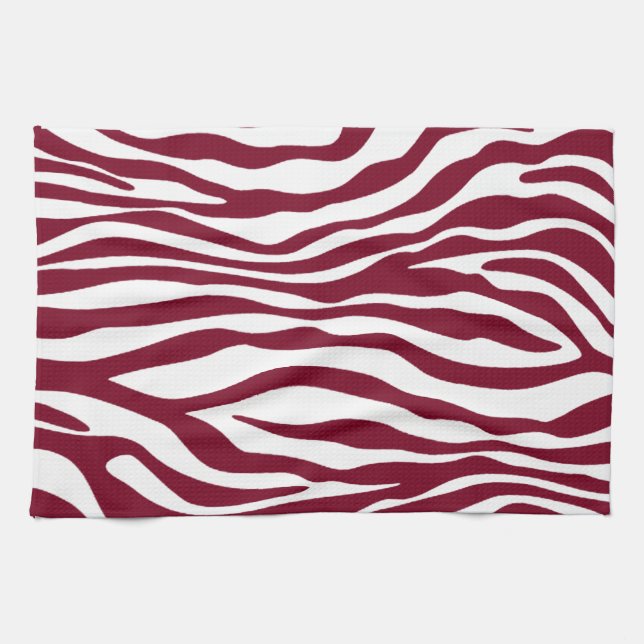 Burgundy Zebra Animal Print Kitchen Towel (Horizontal)
