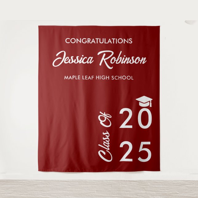 BurgundyMaroon And White Graduation Photo Backdrop (Front)