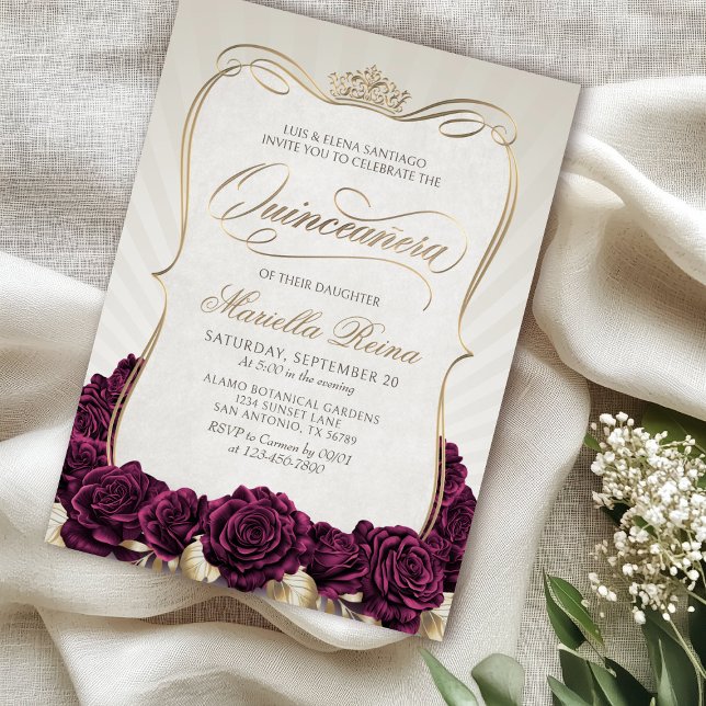 Burgunrdy Gold Quinceañera Invitation (Creator Uploaded)