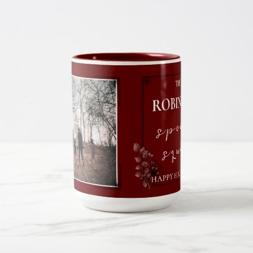 Burguny and Whitecustom Halloween family photo Two_Tone Coffee Mug