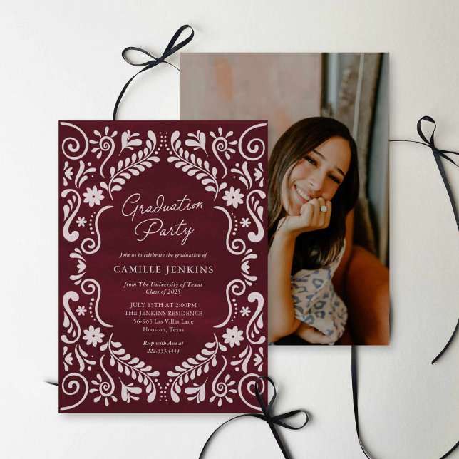 Burgurgy Fiesta Graduation Party Photo Invite (Burgundy Fiesta Graduation Party Photo Invitation)
