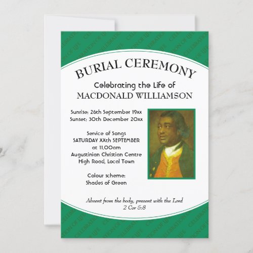 BURIAL CEREMONY  Photo  Green  Funeral Invitation