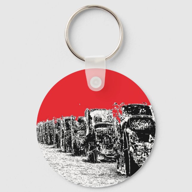 Buried Cadillacs with Red Sky Keychain (Front)