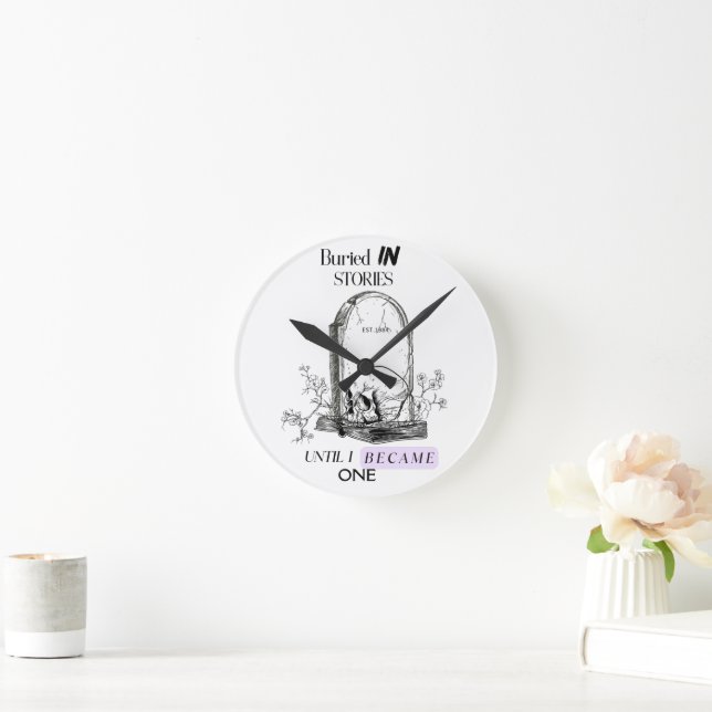 Buried In Stories Dark Academia Art Round Clock (Home)