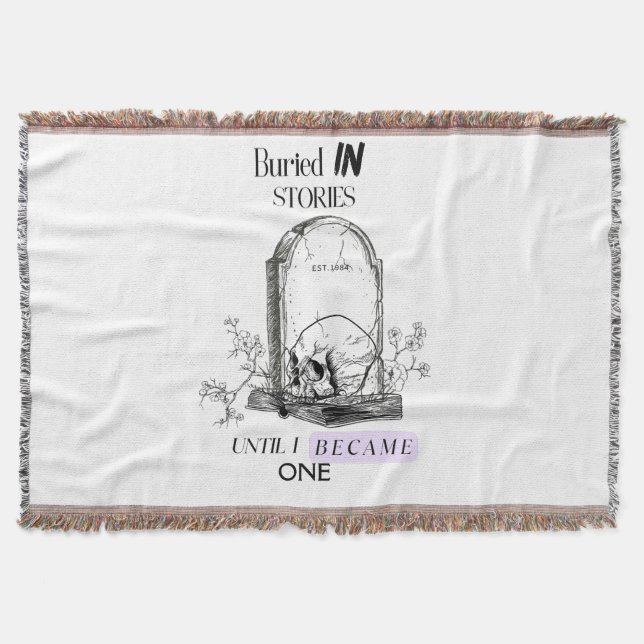 Buried In Stories Dark Academia Art Throw Blanket (Front)