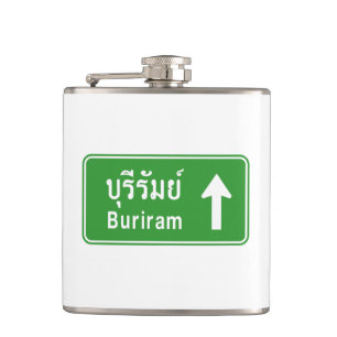 Buriram Ahead ⚠ Thai Highway Traffic Sign ⚠ Flask