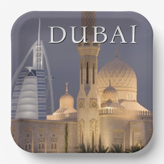 Burj al Arab | Mosque in Evening Dubai Paper Plates (Front)