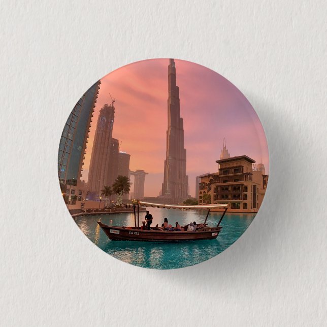 Burj Khalifa Boat Lake Cityscape      Button (Front)