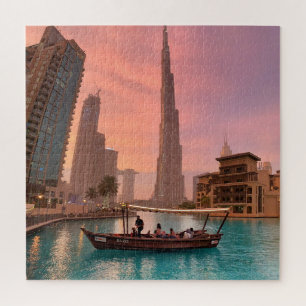 Burj Khalifa Boat Lake Cityscape Jigsaw Puzzle