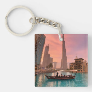 Burj Khalifa Boat Lake Cityscape       Keychain