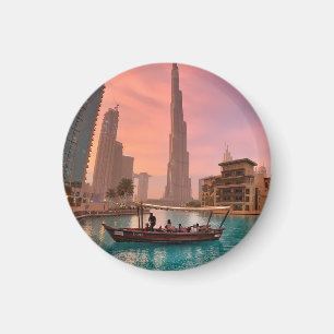 Burj Khalifa Boat Lake Cityscape        Magnet