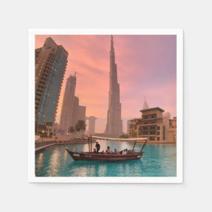 Burj Khalifa Boat Lake Cityscape Napkins