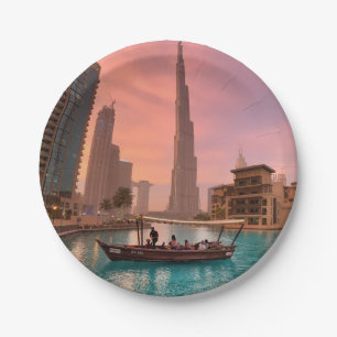 Burj Khalifa Boat Lake Cityscape Paper Plates