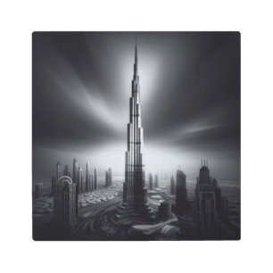 Burj Khalifa Drama – Monochrome Urban Elegance Metal Print