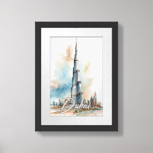 Burj Khalifa Dubai Watercolor Painting Travel Framed Art