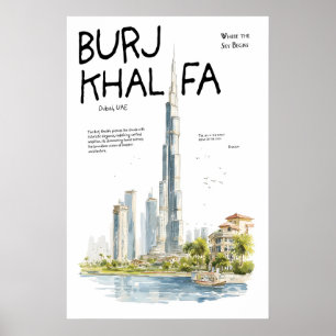 Burj Khalifa Poster  Dubai UAE Skyline  Modern