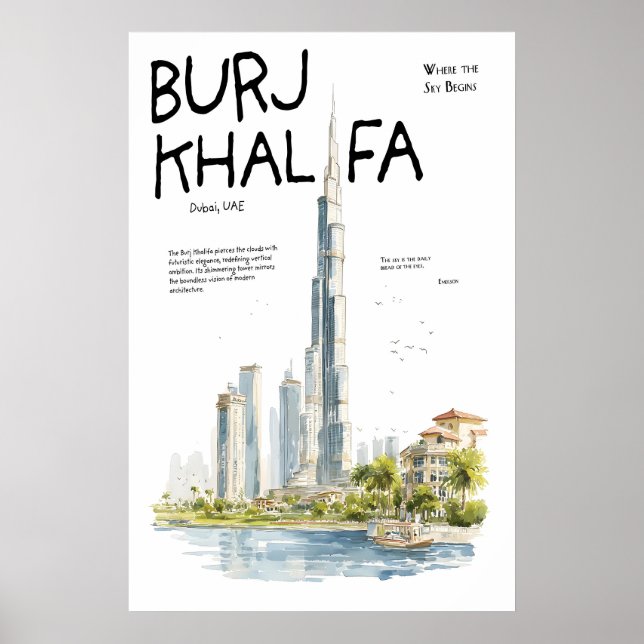 Burj Khalifa Poster  Dubai UAE Skyline  Modern (Front)