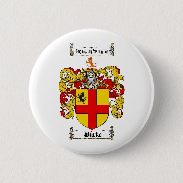 BURKE FAMILY CREST -  BURKE COAT OF ARMS PINBACK BUTTON (Front)
