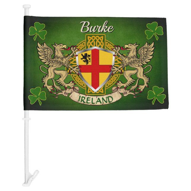 Burke Irish Shield & Celtic Cross Personalized Car Flag (Front)
