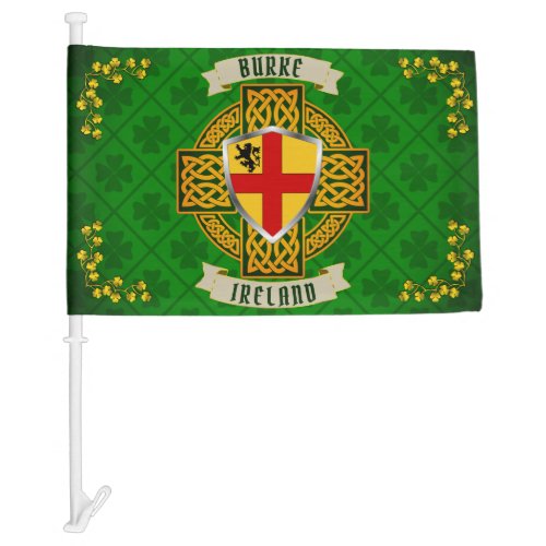 Burke Irish Shield wCeltic Cross Personalized Car Flag