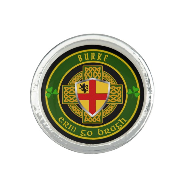 Burke Irish Shield w/Celtic Cross Personalized   Ring (Front)