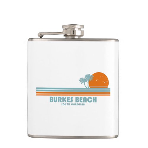 Burkes Beach South Carolina Sun Palm Trees Flask