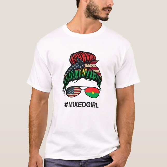 Burkina Faso American Flag - USA Burkinabe Messy B T-Shirt (Front)