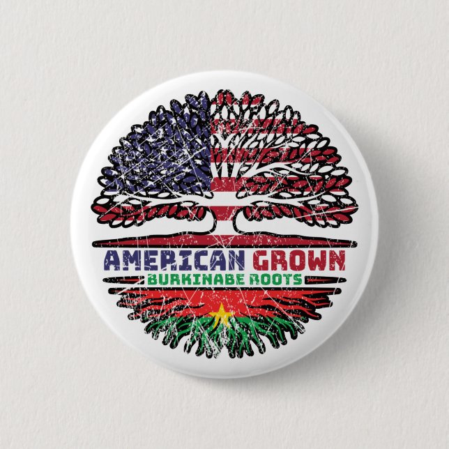 Burkina Faso Burkinabe American USA Tree Roots Button (Front)
