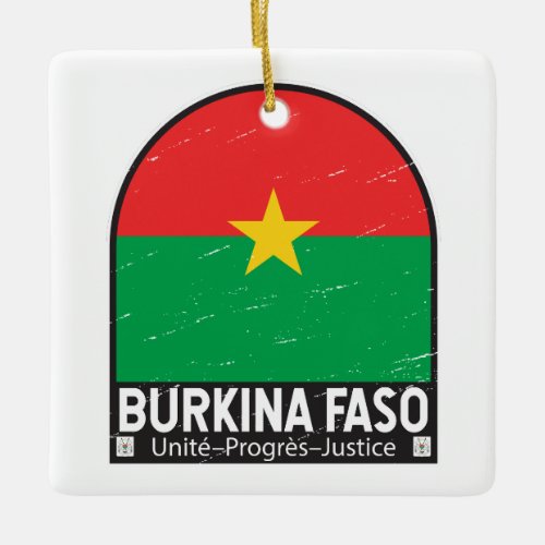 Burkina Faso Flag Emblem Distressed Vintage Ceramic Ornament
