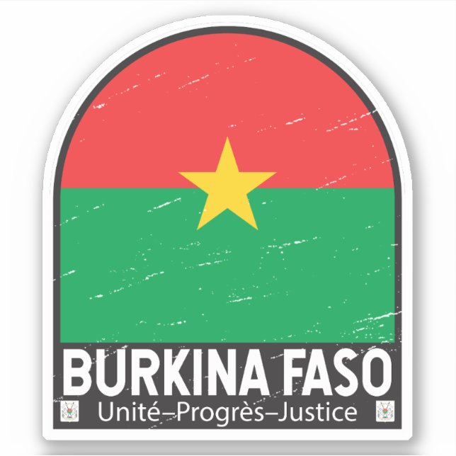 Burkina Faso Flag Emblem Distressed Vintage Sticker (Front)