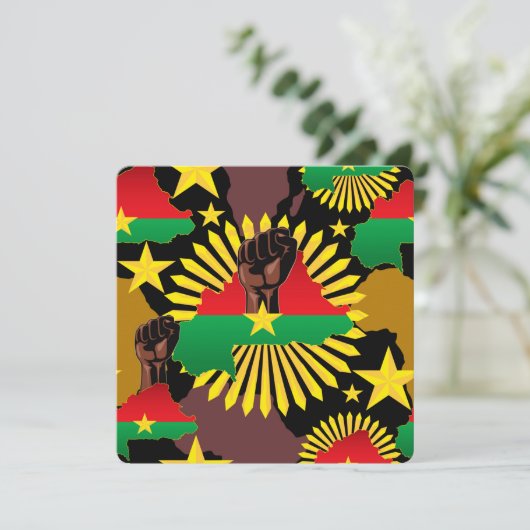 Burkina Faso Map, Flag and Revolution Fist (Standing Front)