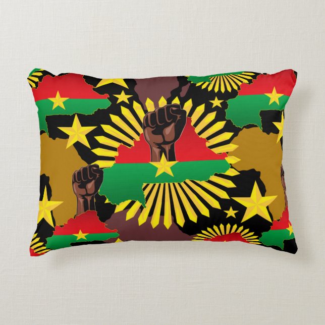 Burkina Faso Map, Flag and Revolution Fist Accent Pillow (Front)