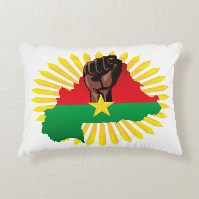 Burkina Faso Map, Flag and Revolution Fist Accent Pillow (Front)