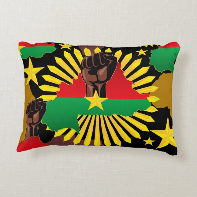 Burkina Faso Map, Flag and Revolution Fist Accent Pillow (Back)