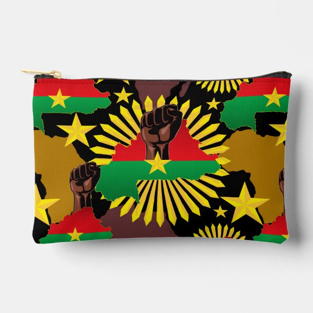 Burkina Faso Map, Flag and Revolution Fist Accessory Pouch (Front)