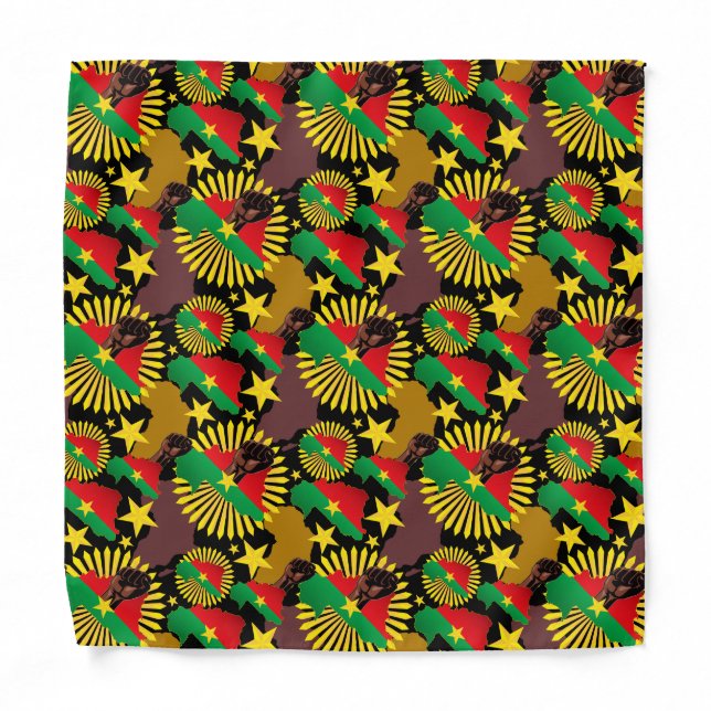 Burkina Faso Map, Flag and Revolution Fist Bandana (Front)