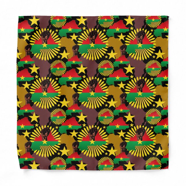 Burkina Faso Map, Flag and Revolution Fist Bandana (Front)