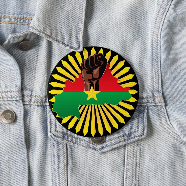 Burkina Faso Map, Flag and Revolution Fist Button (In Situ)