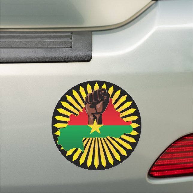 Burkina Faso Map, Flag and Revolution Fist Car Magnet (In Situ)